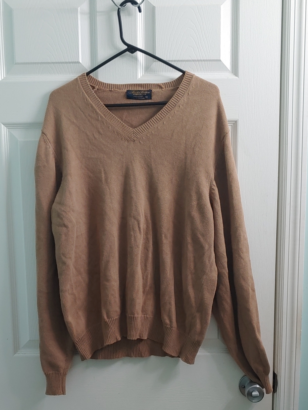 Vintage Brooks Brothers Sweater Camel V-Neck Cotton Knit Men's Size M